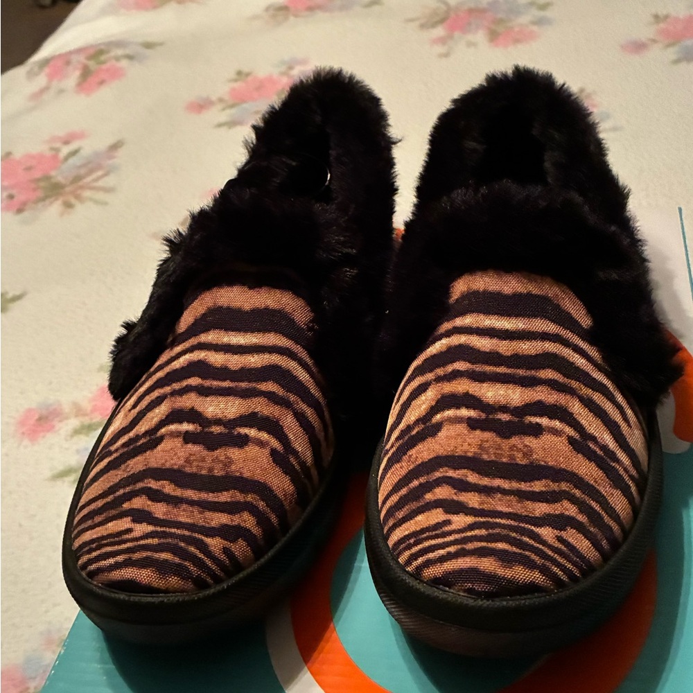 BareTraps Tiger Stripe Faux Fur Loafers